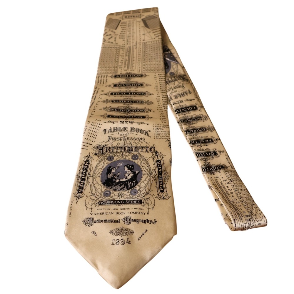 Museum Artifacts Arithmetic Math Silk Necktie Vintage 90s Professor Teacher